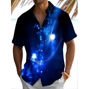 Men's Fashionable Music Note Print Short Sleeve Shirt