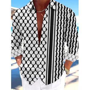 Men's Striped Abstract Art Long Sleeve Shirt