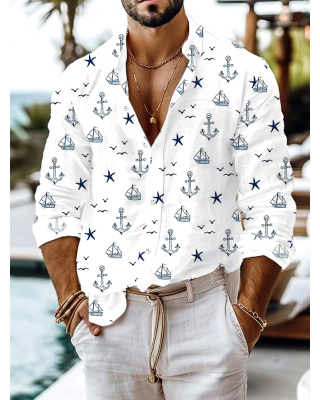Men's Artistic Anchor Printed Casual Resort Shirt
