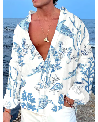 Men's Artistic Turtle Printed Casual Resort Shirt