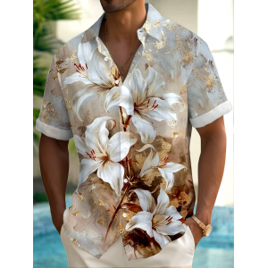 Men's Hawaiian Floral Print Resort Shirt