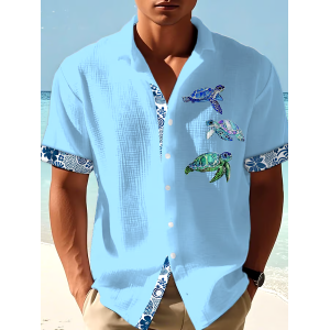 Men's Casual Vacation Hawaiian Waffle Shirt