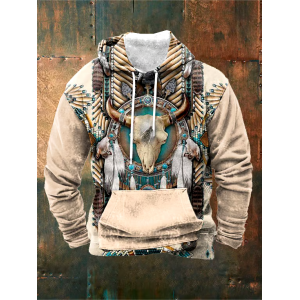 Men's Retro Ethnic Print Casual Hoodie