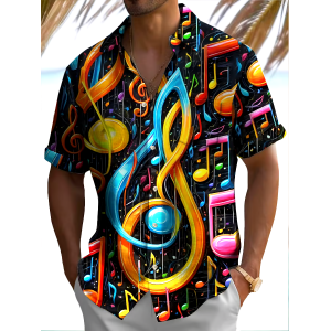 Men's Fashionable Music Note Print Short Sleeve Shirt