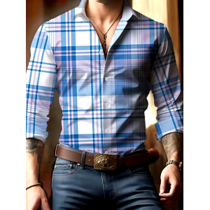 Men's Casual Business Checkered Print Shirt