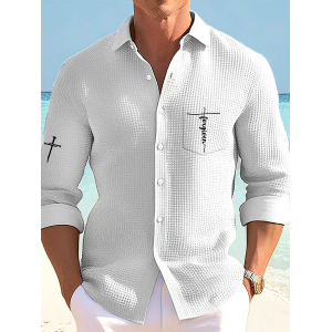 Men's Faith Print Resort Casual Waffle Shirt (With Pockets)