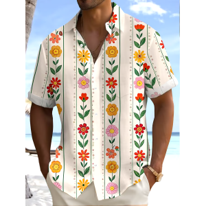 Men's Floral Printed Casual Vacation Shirt (With Pockets)