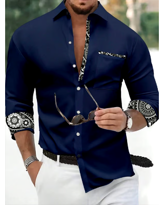 Men's Business Casual Striped Long Sleeve Shirt
