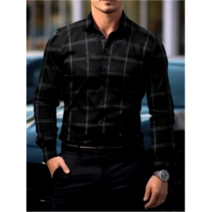 Men's Business Casual Striped Long Sleeve Shirt